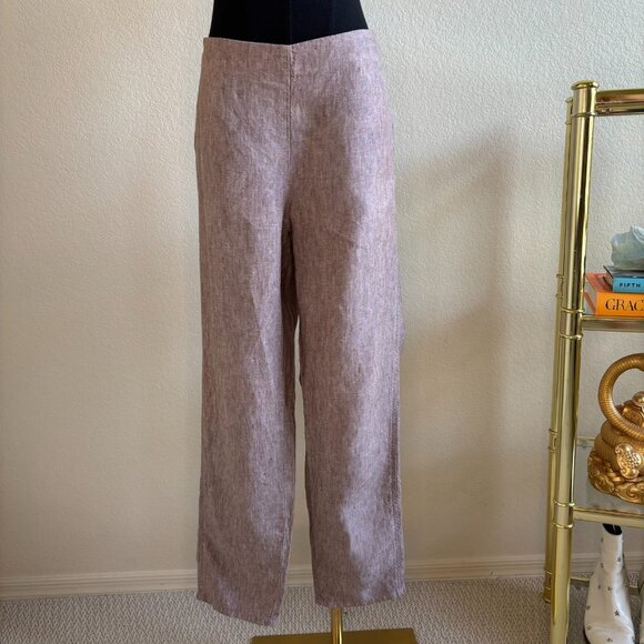 J.Jill Brown 100% Linen Cropped Pants Women’s SZ M Elastic Back Pull-On Trouser - Picture 1 of 8